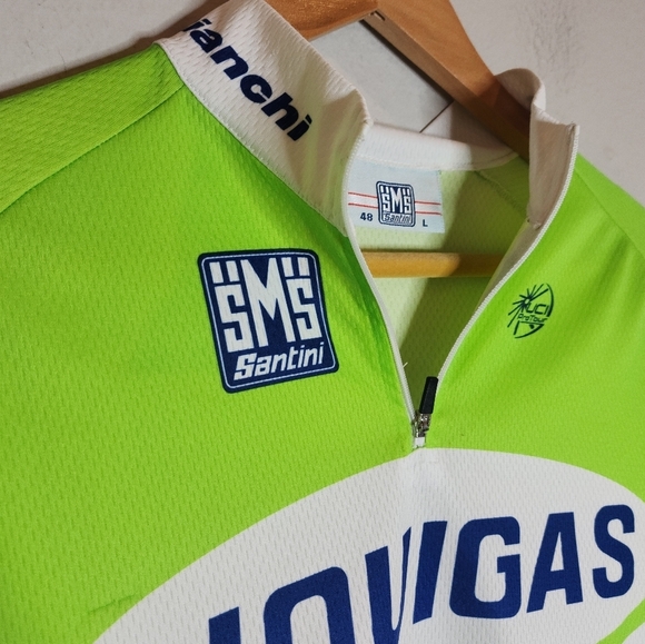 SMS Santini Bianchi Liquigas 1/4 zip cycling jersey. Blue green. Size large - Picture 2 of 16